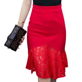 Fashion Sexy Slim Women Lace Pencil Skirt 2017 New High Waist Stretch fabrics Lace Patchwork OL Skirts Plus Size S--5XL - intl  