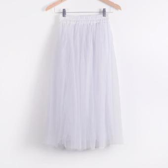 Fashion Skirt Ladies Elegant Casual High Waist Pleated Skirt Long Tulle Skirts Straight Skirts Solid Mesh Skater Skirt (White) - intl  