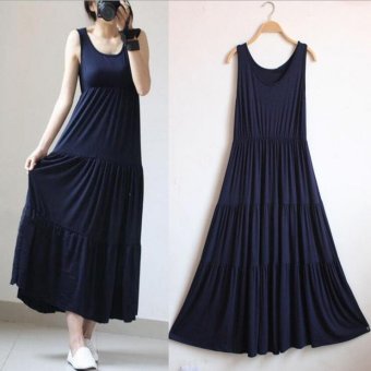 Fashion spring summer Lady dress large loose Modal dress for pregnant women(deep blue) - intl  