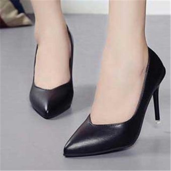 Fashion Synthetic Leather High Heels Pumps Shoes for Women Stiletto Formal Prom Dress Shoes Black - intl  