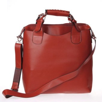 Fashion Vintage Faux Leather Handbag Shopper Tote Bag for Women Burgundy- Intl  