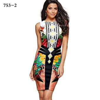 Fashion Woman's Dress Lady Skirt Dress Printed Buttocks Pencil Dress Summer Tops 753-2 - intl  