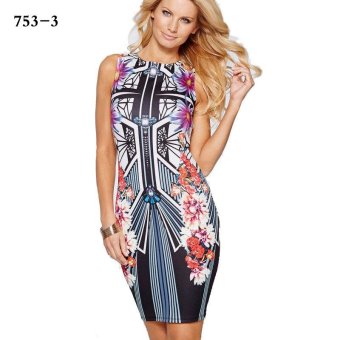 Fashion Woman's Dress Lady Skirt Dress Printed Buttocks Pencil Dress Summer Tops 753-3 - intl  