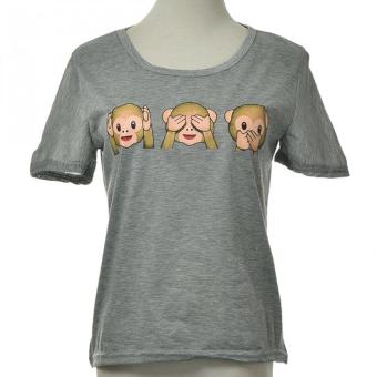 Fashion Women 3D Funny monkeys Printed lady T-Shirt Blouse Gothic Tops Tee Grey - intl  