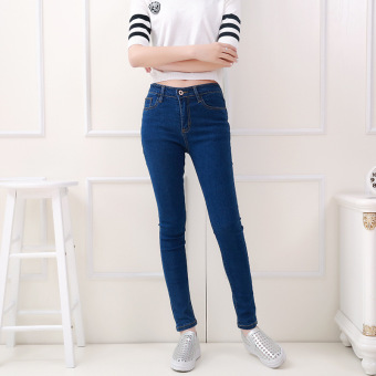 Fashion Women Denim Pants skinny Distressed Ripped Jeans Pencil long Trousers – blue  