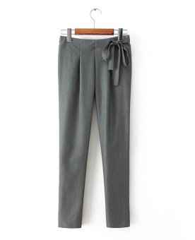 Fashion Women Elegant pleated Elastic Waist pocket trousers casual drawstring Plus Size brand design Grey S-XL  