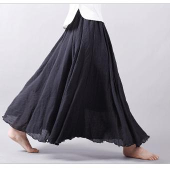 Fashion Women Linen Cotton Long dresses Summer Autumn 2017 Women Pleated Maxi Skirts Retro Ladies Slim Elastic Waist Casual Skirt black - intl  