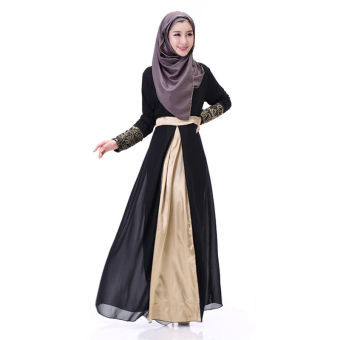 Fashion Women Long Sleeve Arab Robe Loose Islamic Muslim Dress(Black)  