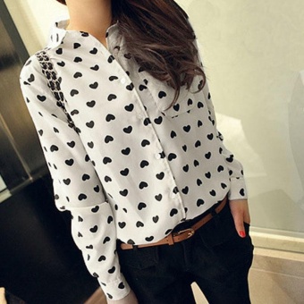 Fashion Women Long Sleeve Shirt Chiffon Lady Love Heart Sweet Blouse S White - intl  