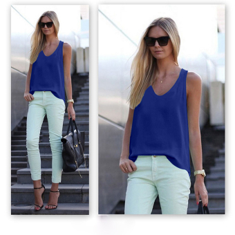 Fashion Women Summer Sleeveless Shirt Blouse Casual Tank Tops T-Shirt Vest Tops Blue - intl  