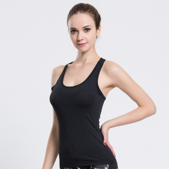 Fashion Women Yoga Top Mesh Racerback Sports Tank Tee Top Fitness Sports Vest T-shirt workout Running Gym(Black) - intl  