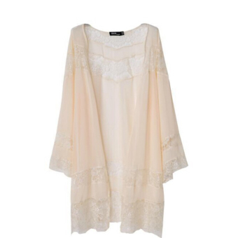 Fashion Women's Girls Floral Lace Style Long Sleeves Loose Knit Cardigan Shawl Cape Coat Beige  