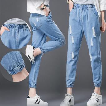 Fashion Women's Haren jeans Denim Pants Nine Straight Jeans Worn Cloth - intl  