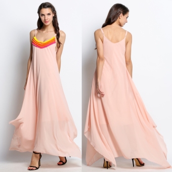 Fashion Women's Irregular Beachwear Spaghetti Strap Ruffles Spliced Long Chiffon Dress - intl  