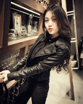 Fashion Women's Short Style Leather Jacket Long sleeve Lapel locomotive Leather Coat (Black) - intl  