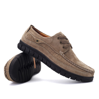 Flat Shoes for Men Leather Boat Shoes Soft Genuine Leather Sewing Casual Shoes Mens Shoes Male Footwear Zapatos Hombre 062 & Khaki - intl  