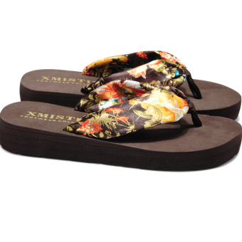 Flip Flops Platform Slippers Beach Sandals Wedge Hawaii Floral (Brown) (Intl)  