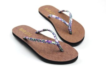 Floral Casual Beach Slippers Flip Flops Sandals Blue  