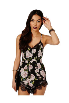 Floral Lace Chiffon Bodycon Romper (Black) - Intl  