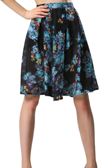 Floral Pleated Skirt (Black)  