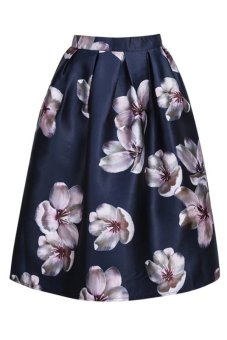 Flower Pleated Skirt (Navy Blue)  