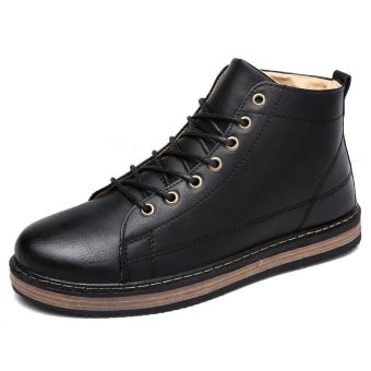Four Season Hight Cut Shoes Men Korean Casual Shoes Retro Leather Shoes (Black) - intl  