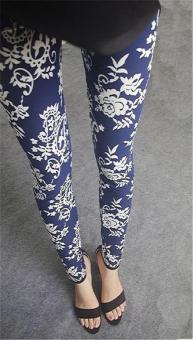 Funky Pattern embroidery flower print blue Printed Women's Leggings Elastic Cozy Slim YOGA GYM SPORTS Pants - intl  