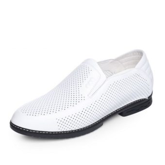 G8636 Summer men's 6 cm Taller Elevator Shoes white leather Hollow Out Loafers Shoes Breathable Casual sandals (Intl)  