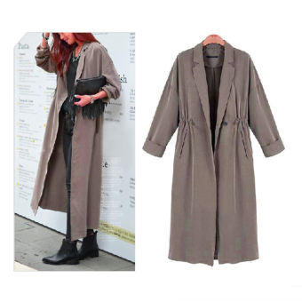 Gamiss Women Casual Long Style Coat Drawstring Waist (Khaki) - intl  