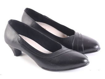 Garsel L609 Sepatu Formal/ Kerja Heels Wanita - Kulit Super - Bagus (Hitam)  