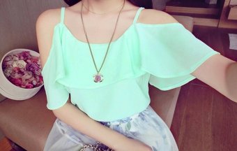 GETEK Sexy Women Girl Chiffon Hollow Strap Shoulder T-Shirt Blouse Tops (Green)  