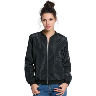 GETEK Women Front Zipper Long Sleeve Jacket (Black) - intl  