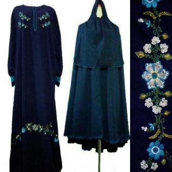 Ghaida' Collection Abaya Set Bordir Atas Navy 002 Gamis Birdong  