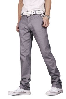 Ghope Men's Teen Casual Pants Slim Trousers Leisure Pants Pure Cotton Fashion Jeans Grey  