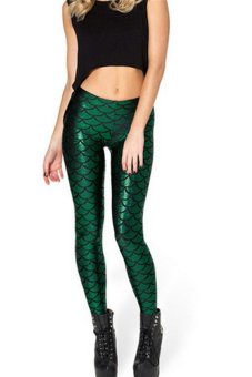 Ghope Printed Mermaid Scales Leggings (Dark Green)  