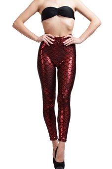 Ghope Printed Mermaid Scales Leggings (Red)  
