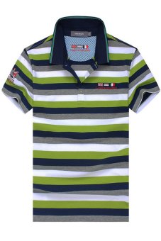 Ghope Summer Wear Casual Striped Collar Short Sleeve Men's T-shirt Light Green  