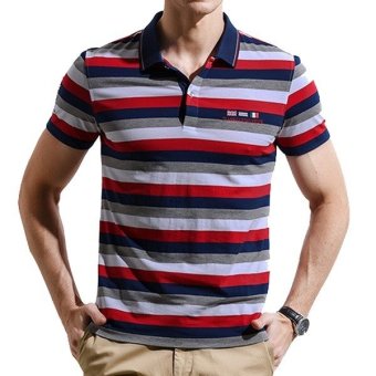 Ghope Summer Wear Casual Striped Collar Short Sleeve Men's T-shirt Red  