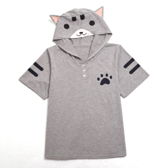 Girl's Cat Ears Hooded T-Shirt Sport Shirt Tee (Gray) (Intl) - Intl  