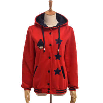 Girl's Hooded Coat Jacket Fleece Hoodies Long Sleeve Tops (Red) - intl(Int:XL)  