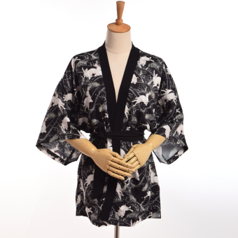 Girls Rabbit Print Kimono Style Bathrobe Yukata (Black) - intl  