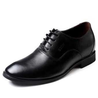 GN112631H 2.56 Inches Taller-Genuine Leather Heightening Elevated Oxfords Formal Business Wedding Shoes (Black)  