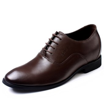 GN112631Z 2.56 Inches Taller-Genuine Leather Heightening Elevated Oxfords Formal Business Wedding Shoes(Brown)  