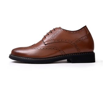 GN65917 2.36 Inches Taller-Genuine Leather Heightening Elevated Oxfords Business Dress Shoes(Brown)  