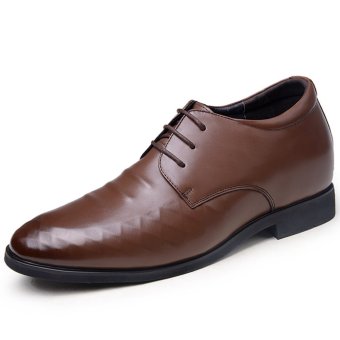 GN8065 3.15 Inches Taller-Men's Height Increasing Elevator Calf Leather Shoes-Stereo Embossed Business Shoes (Brown)  