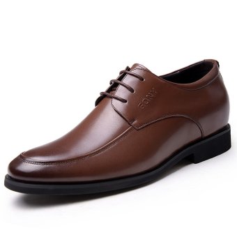 GN95901 2.36 Inches Taller-Genuine Leather Heightening Elevated Derby Shoes Formal Business Wedding Shoes (Brown)  