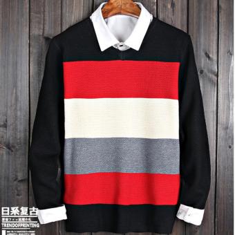 Good Quality Winter Autumn V-neck Long Sleeve Stripe Men Sweater(Red) - intl  