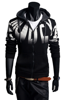 Gracefulvara Boys Men Zip Up Hoodie Casual Coat Hooded Jacket Sweatshirt Sport Clothes (Black)  