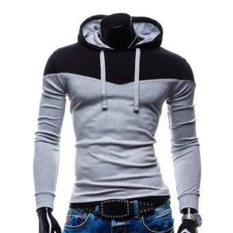 Gracefulvara Fashion Men Slim Fit Sweater Hoodie Spell Color Sport Warm Fleece Sweatshirt (Light Grey)  