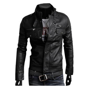 Gracefulvara Fashion Men's PU Leather Jacket Biker Slim Fit Motorcycle Jacket Blazer (Black)  